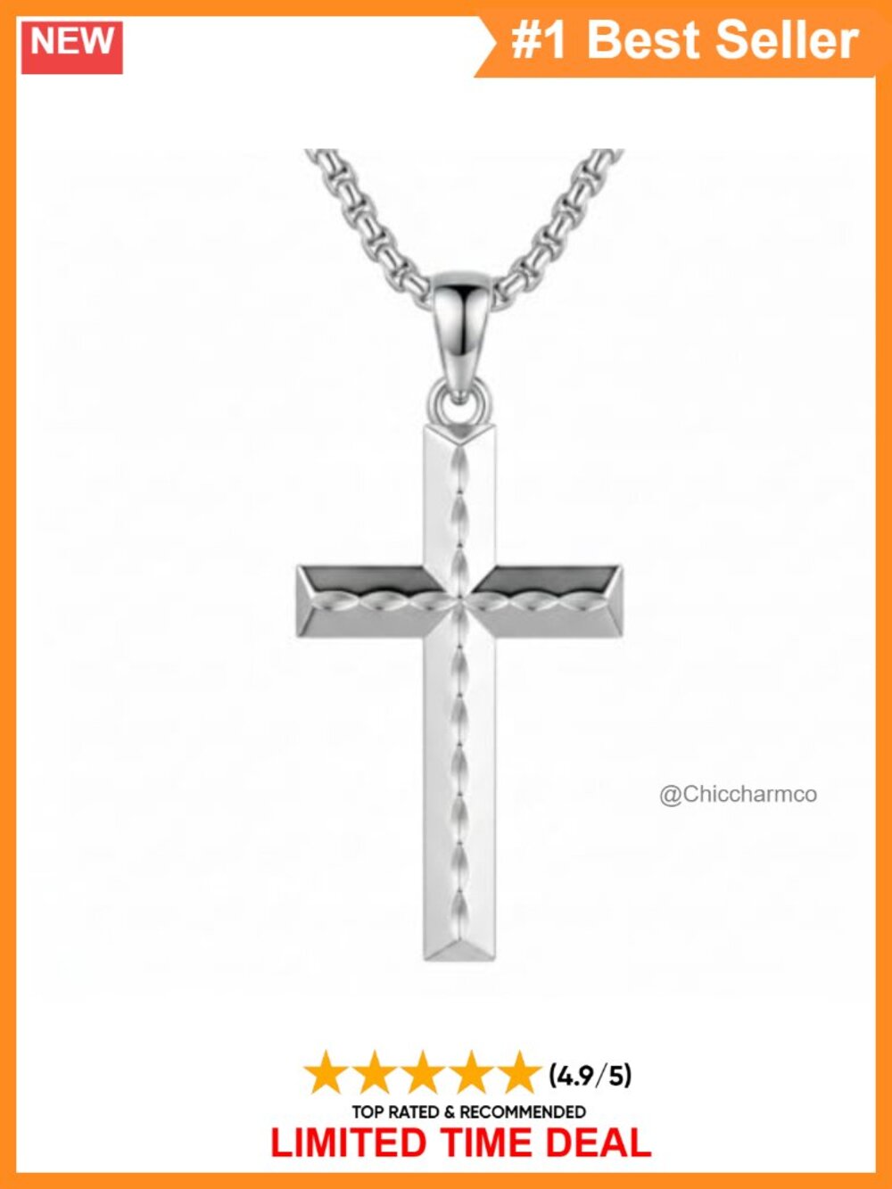 Sterling Silver Cross Pendant Necklace Stainless Steel Chain Unisex Religious